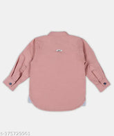 Soft pink cotton kurta for kids, round neck and long sleeves